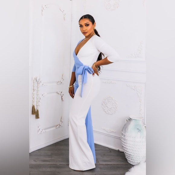 Elegant Blue and White Jumpsuit - Picture 4 of 6